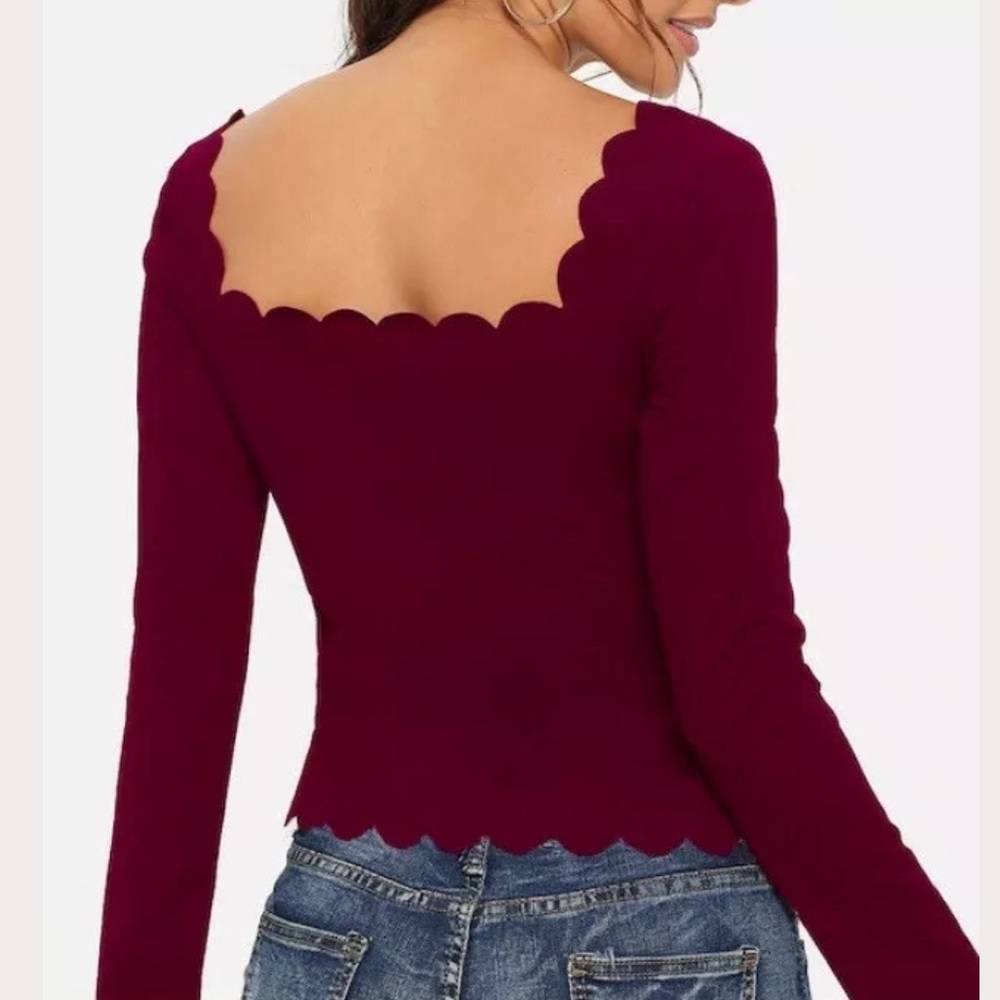 Sold! Shein Red Scallop Trim Slim Fit Top Large - Picture 2 of 7